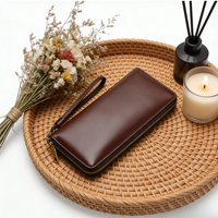 Dompet Wanita/Pria Kulit Asli Mewah Vintage Korea Anti Maling dengan Ritsleting dan Kantung Kartu RFID