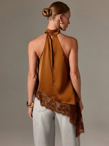 Nouveau <span class=keywords><strong>Top</strong></span> en Dentelle Sexy à Bretelles et Col Halter, Ourlet Irrégulier, Dos Nu, Couleur Unie, Gilet Élégant à Bretelles – Vente Flash - Product Image 4