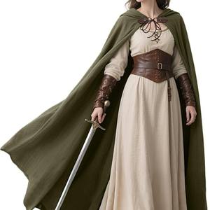 เสื้อคลุมมีฮู้ดสไตล์ยุคกลาง ผ้าลินิน มี 6 สีให้เลือก สไตล์เรโทร ความยาวแบบยาว สีพื้น สำหรับฤดูใบไม้ผลิ/ฤดูร้อน ชุดคอสตูมฮาโลวีนสำหรับทุกเพศ - Product Image 1