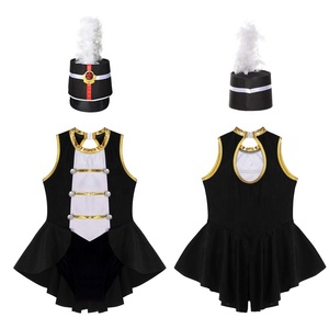 6-16 Kid Girls Black Latin Dance Competition Flag Raiser Honour Guard Costume Set Leotard Dress Up Theme Party Stage Performance - Product Image 3