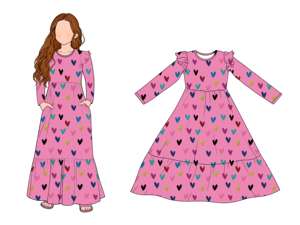 Yiwuyiyuan vêtement imprimé personnalisé filles à manches longues <span class=keywords><strong>Maxi</strong></span> robes Floral et dessin animé imprimé à volants poche enfants robes - Product Image 6