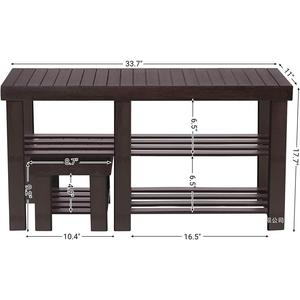 <b>Bamboo</b> 3 Tier Shoe Rack With <b>Stool</b> Contemporary Design Heavy Duty Storage Bench For Living Room Furniture - Product Image 3