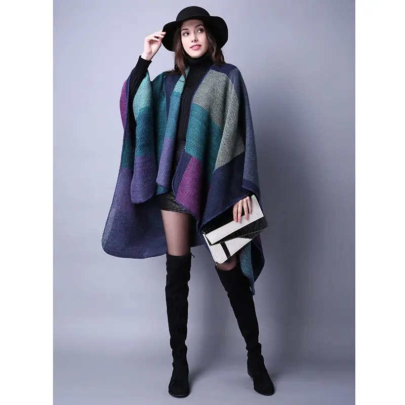 Wholesale Latest Winter Acrylic Thick Shawl For Women Fashion Stripe Print Scarf Oversize Cashmere Wool Pashmina Poncho Capes M