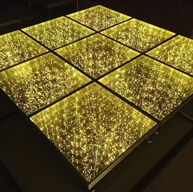 Panel de suelo Led espejo 3D pisos de escenario Golden Infinity Diy pista de baile portátil para fiesta de boda
