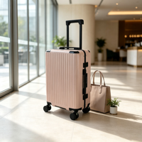 Valise à coque rigide en aluminium 20/24 pouces avec bandes verticales, roulettes silencieuses et serrure TSA