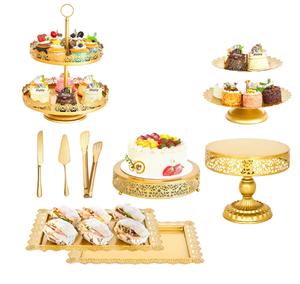 Ensemble de supports à gâteaux pour décoration de table, outils de pâtisserie, présentoir à <span class=keywords><strong>cupcakes</strong></span> et desserts en métal doré et cristal, piédestal pour mariage et fête - Product Image 1