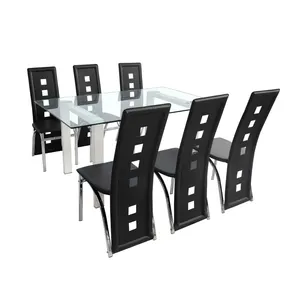 Mesa de comedor de fábrica de foshan, alta calidad, cuadrada, de cristal negro, para 8 asientos