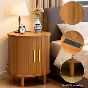 <span class=keywords><strong>Table</strong></span> de chevet cannelée de style Mid-Century avec station de charge, porte coulissante, étagère réglable, <span class=keywords><strong>table</strong></span> d'appoint jaune - Product Image 6