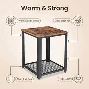Mesa auxiliar moderna para dormitorio, estilo rústico industrial, <span class=keywords><strong>mesita</strong></span> <span class=keywords><strong>de</strong></span> <span class=keywords><strong>noche</strong></span>, mesa <span class=keywords><strong>de</strong></span> centro <span class=keywords><strong>de</strong></span> lujo ligero con estante <span class=keywords><strong>de</strong></span> almacenamiento y estructura metálica - Product Image 4