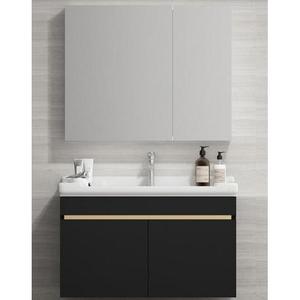 Mueble de Baño CR Negro de 90 cm con Espejo y Lavabo de Cerámica de una Pieza - Product Image 1