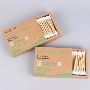 Wholesale Biodegradable 100 Pieces Bamboo Stick Cotton Bud With Kraft Paper Drawer Box Package