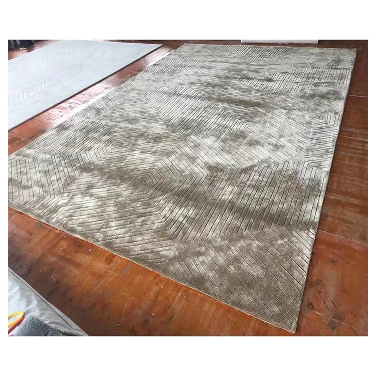 고품질 손으로 만든 대나무 실크 비슷한 재료 두꺼운 카펫 거실 대형 카펫 회색 깔개