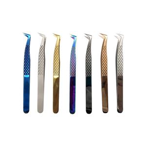 Pince à épiler pour extensions de cils Pinky Leem avec logo personnalisé, en acier inoxydable plaqué, avec paillettes et diamants, à 90 degrés - Product Image 6