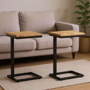 Mango Wood Side <b>Tables</b> 12.4x9.6x25.4 In Metal Frame Industrial Modern Living Room Furniture Coffee <b>Table</b> Set - Product Image 2