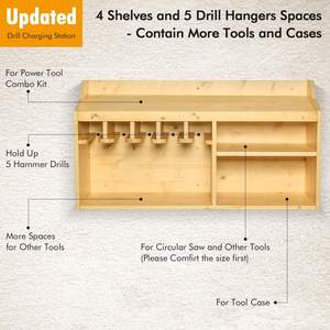 Organisateur de rangement pour outils électriques, Station de charge de perceuse avec 5 fentes de suspension, porte-outils de jardin mécanique, support mural de garage - Product Image 4