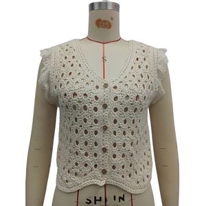 Nouveau <span class=keywords><strong>Gilet</strong></span> <span class=keywords><strong>Femme</strong></span> Été 2025 – Collection Boutique en Gros 2026 – Col en V, Dentelle Évidée, Motif Floral, <span class=keywords><strong>Sans</strong></span> Manches - Product Image 2