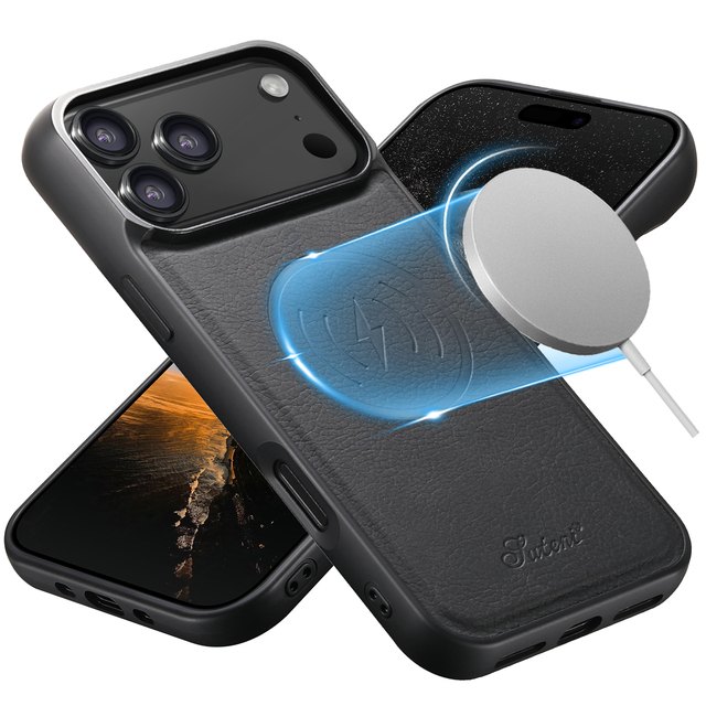 SUTENI for iPhone 18 Pro Max Phone Case Magnet Wireless Charging Lychee Texture Frosted Feel Luxury Faux Leather 17 16 Plus 15