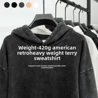 Sweat à capuche épais personnalisé en tissu éponge, style vintage américain, marque de mode, col rond délavé à la cire, mode homme rétro