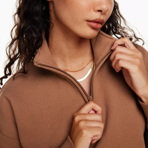 Sweat-shirt zippé mi-long en velours vibrant, finition sophistiquée, style urbain, fermeture sécurisée, ultra-doux, personnalisé - Product Image 2