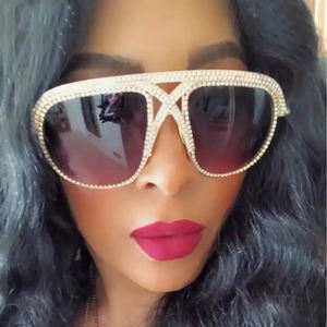Sang trọng đầy màu sắc kim cương thí điểm Kính mát phụ nữ 2024 Rhinestone kính mặt trời quá khổ người đàn ông ban nhạc Designer Gradient Ống - Product Image 2