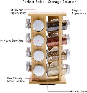 Organisateur de rangement rotatif pour épices en bambou avec 16 bocaux en verre, support de rangement pour épices sur comptoir de cuisine - Product Image 5
