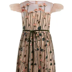 Sevimli stil kadın çiçek işlemeli tül Mini elbise
