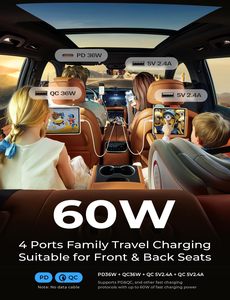 Lisen <span class=keywords><strong>ใหม่</strong></span>60W อะแดปเตอร์รถชาร์จเร็ว4พอร์ต USB C ช่องเสียบบุหรี่สำหรับ iPhone 17 16 Samsung iPad S24การเดินทาง - Product Image 5