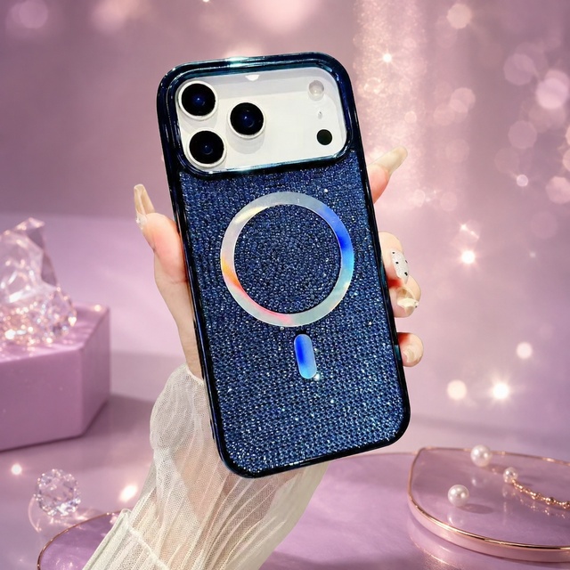 Luxury Rhinestone Shockproof Electroplated TPU Magnetic Phone case for iphone