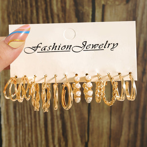 Juego de Aretes de Aro Dorados de Moda para Mujer, Aretes de Perlas Simples, Accesorios de Joyería para Fiesta - Product Image 6