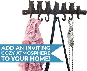 Rustic Brown Metal <strong>Seven</strong> <strong>Cats</strong> Wall Mounted Hanger Cast Iron Wall Hook - Product Image 2