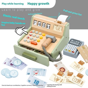 Ensemble de jouets éducatifs <span class=keywords><strong>en</strong></span> <span class=keywords><strong>bois</strong></span> pour enfants, <span class=keywords><strong>caisse</strong></span> <span class=keywords><strong>enregistreuse</strong></span> artificielle de supermarché, machine de vente de pièces de monnaie, maison de jeu pour garçons et filles - Product Image 3