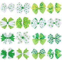 Accessoires pour cheveux d'enfants : Barrette élégante faite à la main en forme de trèfle Saint Patrick avec nœud et cristaux, épingle à cheveux latérale pour enfants
