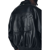 Jaket Pilot Kulit Pria Streetwear OEM Custom High Street Logo 3D Embossed Kerah Turun Bahan Katun Wol Kulit