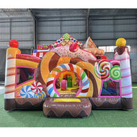 Articles de location pour fêtes : Château gonflable Hpfburg avec toboggan, thème bonbons et donuts, pour enfants, pas cher