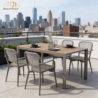 Ensemble de table et de chaises de salle à manger en bois plastique de luxe, mobilier de jardin en aluminium moderne, table et chaises d'extérieur pour restaurant