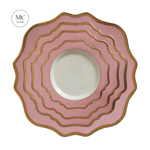 MC porcelana Venta caliente sostenible de productos <span class=keywords><strong>platos</strong></span> establece vajilla rosa con borde de oro - Product Image 1