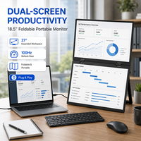 Moniteur pliable à double écran de 18,5 pouces, angle de vue de 178 degrés pour films, vidéos et divertissements, moniteur de jeu