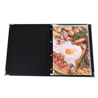 Couvertures de menu de restaurant JINDA 910A en cuir PU et PVC avec estampage doré, 7 pages, noir, pour restaurants et hôtels