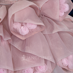 ชุดราตรีงาน Quinceanera สีชมพูวิบวับ รุ่น Dy1296 แบบสั่งตัดได้ ตกแต่งด้วยลูกปัดและลูกไม้ คอร์เซ็ทประดับลูกไม้ แต่งแอพพลิเคชั่นหวานๆ สำหรับงาน Sweet 16 และงาน Vestido De 15 Anos - Product Image 3