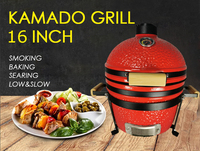 Barbecue argentin 16 pouces en céramique rouge en forme de Kamado avec rôtissoire sur table pour la cuisson de kebab