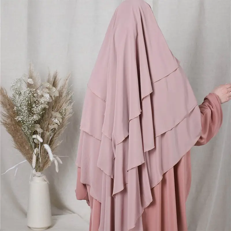 Mode Moslim Chiffon Hijab Vrouwen Lange Tulband Sjaal 3 Lagen Malaysia Vrouwen Hijab Sjaals Khimar Hijab