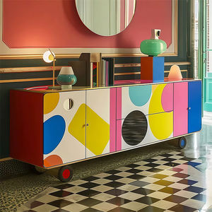 Credenza Decorativa di Lusso in Legno Massello Estensibile, Dipinta <span class=keywords><strong>a</strong></span> <span class=keywords><strong>Mano</strong></span>, per Soggiorno Moderno, Hotel e Ingresso - Product Image 2