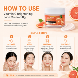 <span class=keywords><strong>Crème</strong></span> éclaircissante pour le visage à la vitamine C 50g <span class=keywords><strong>Acide</strong></span> <span class=keywords><strong>hyaluronique</strong></span> Hydratant Anti-âge Réduit les ridules Teint inégal Soin du visage bio - Product Image 5