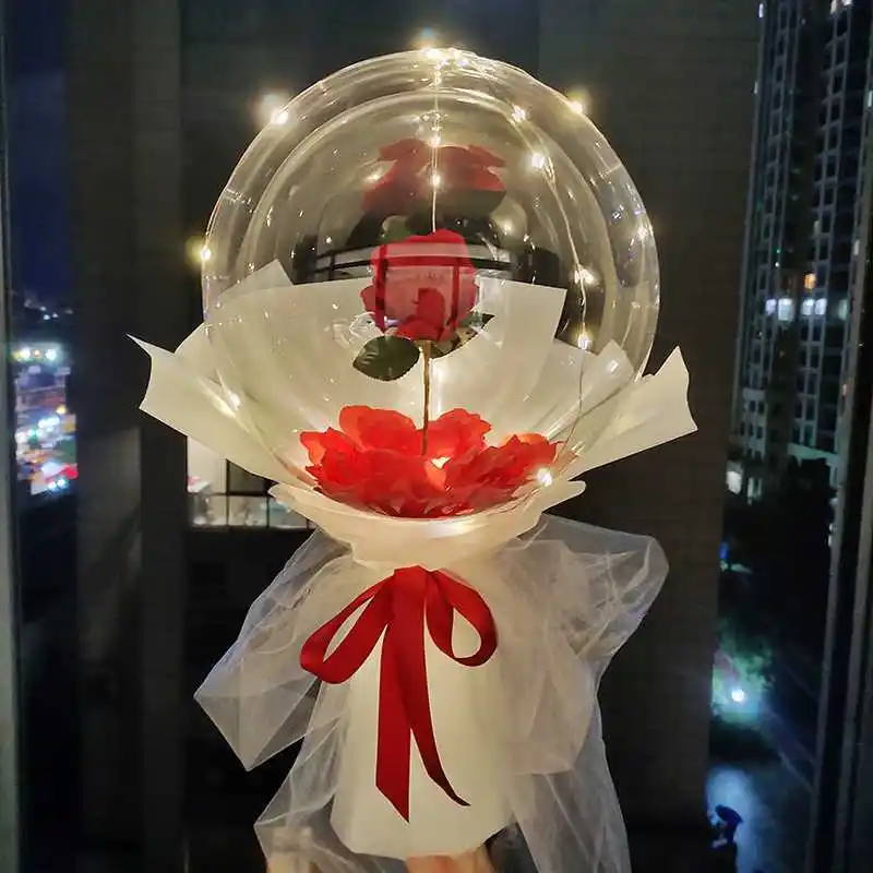 Luminous Balloon Birthday Wedding Decoration Gift Transparent Balls Diy Led Light Flower Rose Bouquet Balloons