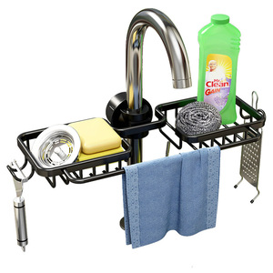 Organisateur d'évier de cuisine Danle, support de rangement à fixer sur robinet, 2 niveaux, en aluminium spatial, sans perçage requis - Product Image 5