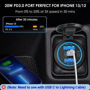 68W kép QC 3.0 USB & PD Loại-C ba ổ cắm 12-24V xe sạc với cảm ứng chuyển đổi không thấm nước - Product Image 5