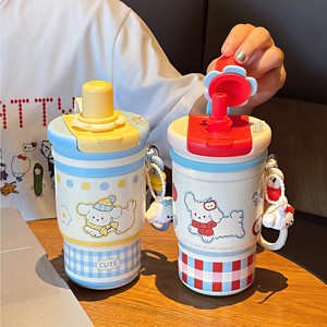 Happy Puppy Thermos Cup 460Ml <b>Stainless</b> <b>Steel</b> With <b>Straw</b> For Kids School Use - Product Image 2