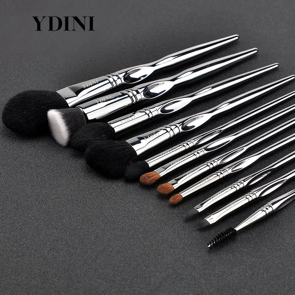 YDINI professionnel Original argent pinceau de maquillage ensemble complet de haute qualité avec poignée en plastique échantillon gratuit