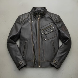 Giacca in <span class=keywords><strong>Pelle</strong></span> Pieno Fiore 100% Personalizzata da <span class=keywords><strong>Uomo</strong></span>, Stile Vintage Invecchiato, Produzione OEM/ODM, Personalizzazione Completa, Ordini all'Ingrosso - Product Image 1