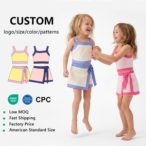 Girls Tennis Outfit <b>Kids</b> Gym Set Sleeveless <b>Crop</b> <b>Top</b> Skirt Set Built in Shorts for Dance Pe Custom Size - Product Image 1
